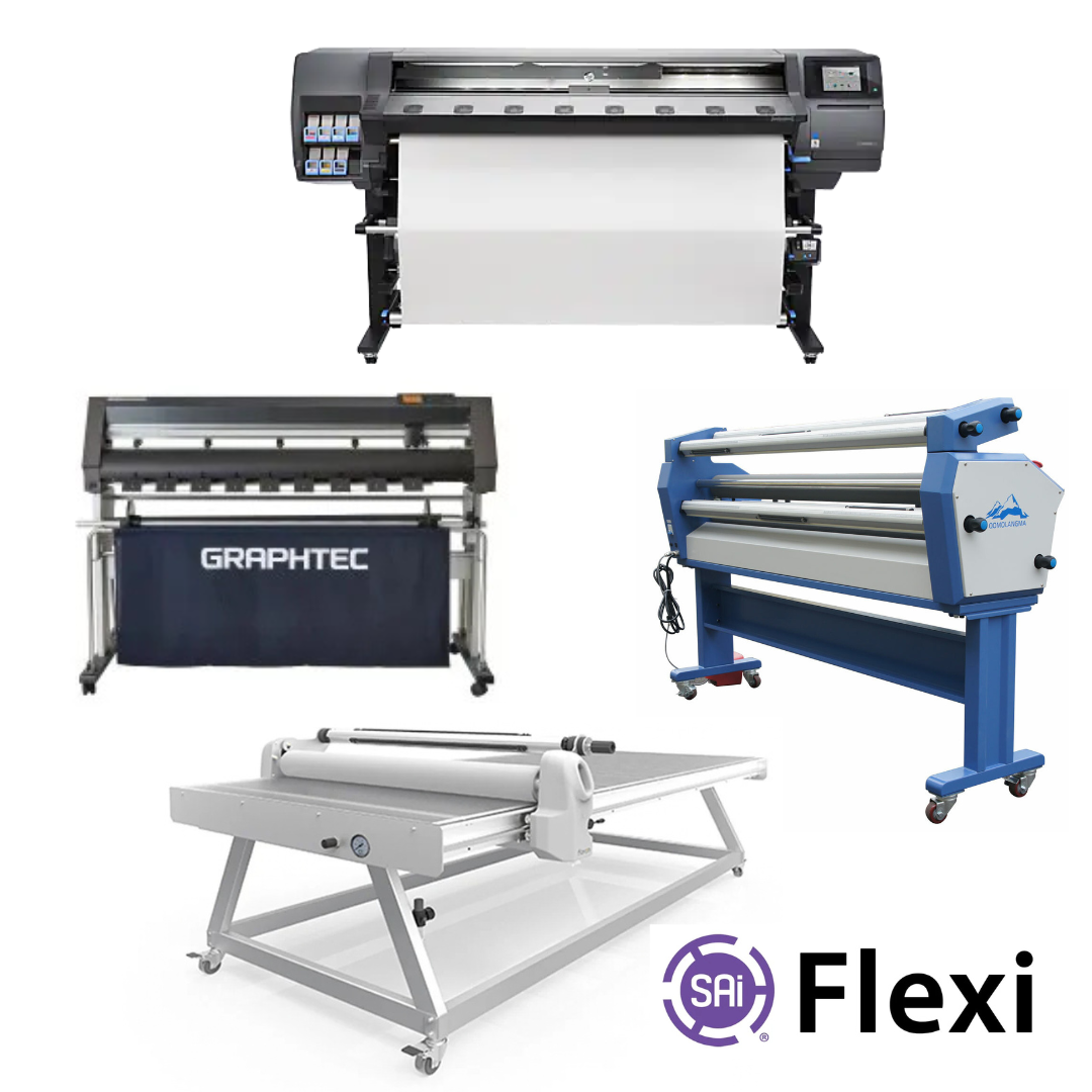 COMPLETE SOLUTION - HP Latex 360 64" Printer - Refurbished (1 Y-Warranty) + Graphtec CE7000-130 50" Wide Cutter/Stand - New + 63" Wide Format Cold Laminator, with Heat Assisted + 51" x 98" Flatbed Lamination Table for All Size Prints + Flexi RIP Software