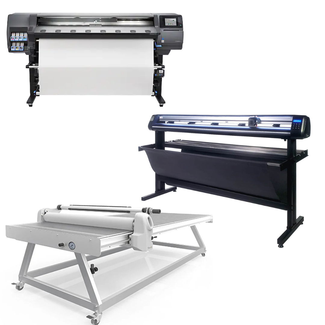 COMPLETE SOLUTION - HP Latex 360 64" Printer - Refurbished (1 Year Warranty) + 65" Vinyl Cutter with ARMS Contour Cutting &amp; Barcode Job Management - MH300 - New + 51" x 98" Flatbed Lamination Table - New
