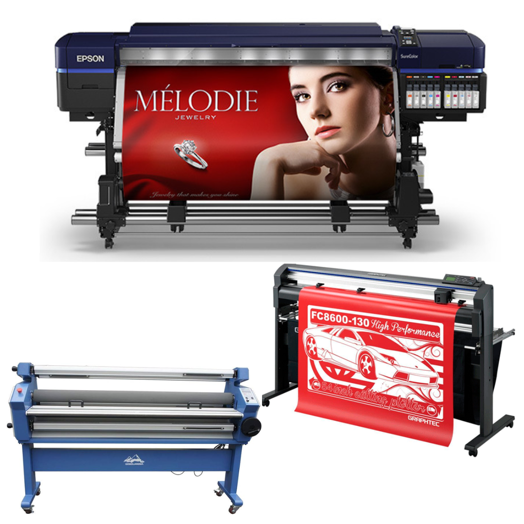 COMPLETE SOLUTION - Epson Surecolor S80600 Production Edition 64" Solvent Printer - Refurbished (1 Year Warranty) + 64" Graphtec FC8600-130 Vinyl Cutting Plotter - Refurbished (1 Year Warranty) + 55" Cold Laminator with Heat Assisted - New
