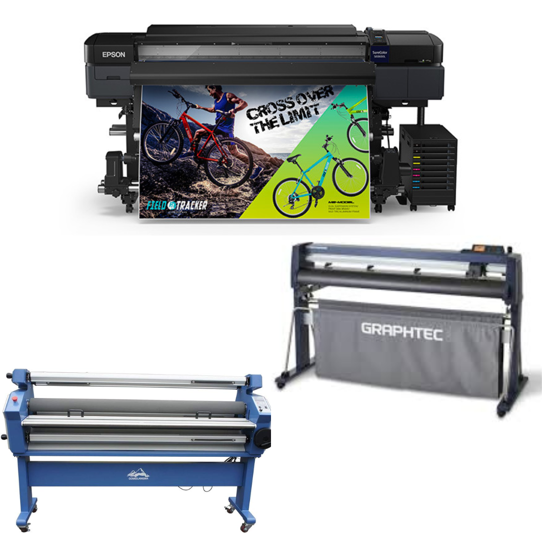 COMPLETE SOLUTION - Epson SureColor S60600L 64" Roll-to-Roll Solvent 4-Color Bulk Ink Printer - Refurbished (1 Year Warranty) + 54" Graphtec FC9000-140 Wide Cutter - Refurbished (1 Year Warranty) + 55" Cold Laminator with Heat Assisted - New