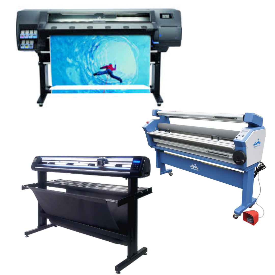 COMPLETE SOLUTION - HP Latex 315 54" Printer - Refurbished (90 Days, 1, 2, 3 or 4 Years Warranty) + 55" Full-Auto Wide Format Cold Laminator with Heat Assisted + 53" Vinyl Cutter Machine with ARMS Contour Cutting &amp; Barcode Job Management (MH300)