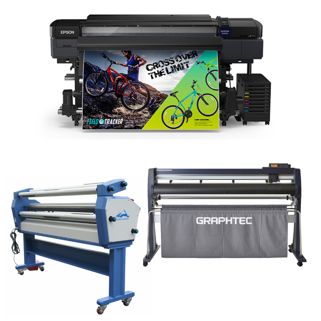 COMPLETE SOLUTION - Epson SureColor S60600L 64" Roll-to-Roll Printer - Refurbished (1 Year Warranty) + 64" Graphtec FC9000-160 Vinyl Cutting Plotter - Refurbished (1 Year Warranty) + Upgraded Ving 63" Wide Format Cold Laminator - New