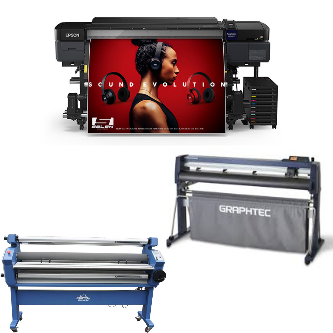 COMPLETE SOLUTION - Epson SureColor S80600L 64" Solvent Printer - Refurbished (1 Year Warranty) +54" Graphtec FC9000-140 Wide Cutter - Refurbished (1 Year Warranty) + 55" Full-Auto Wide Format Cold Laminator with Heat Assisted - New