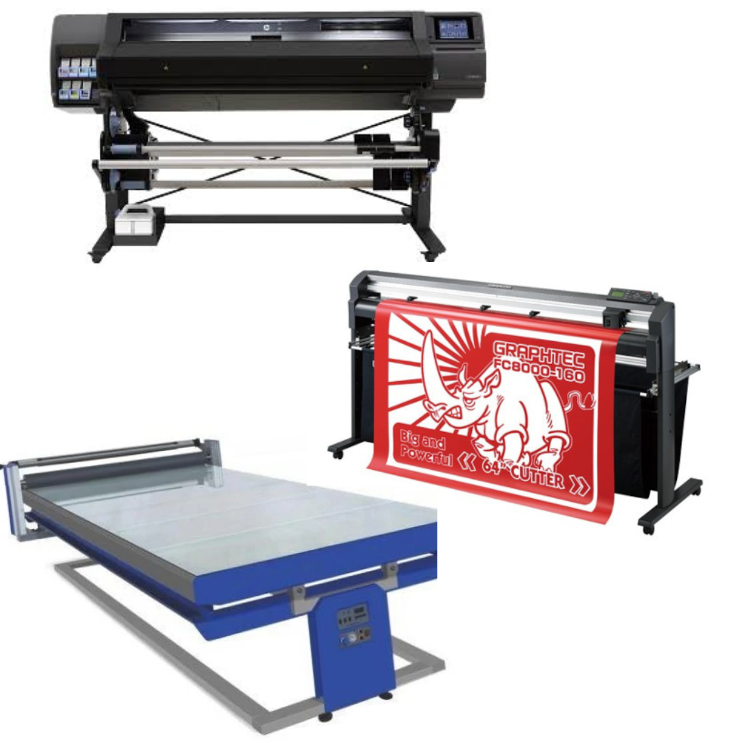 COMPLETE SOLUTION - HP Latex 560 64" Printer - Refurbished (1 Year Warranty) + 64" Graphtec FC8000-160 Cutting Plotter - Refurbished (1 Year Warranty) + 67in x 126in Flatbed Hot and Cold Laminator for Rigid &amp; Flex Media - New