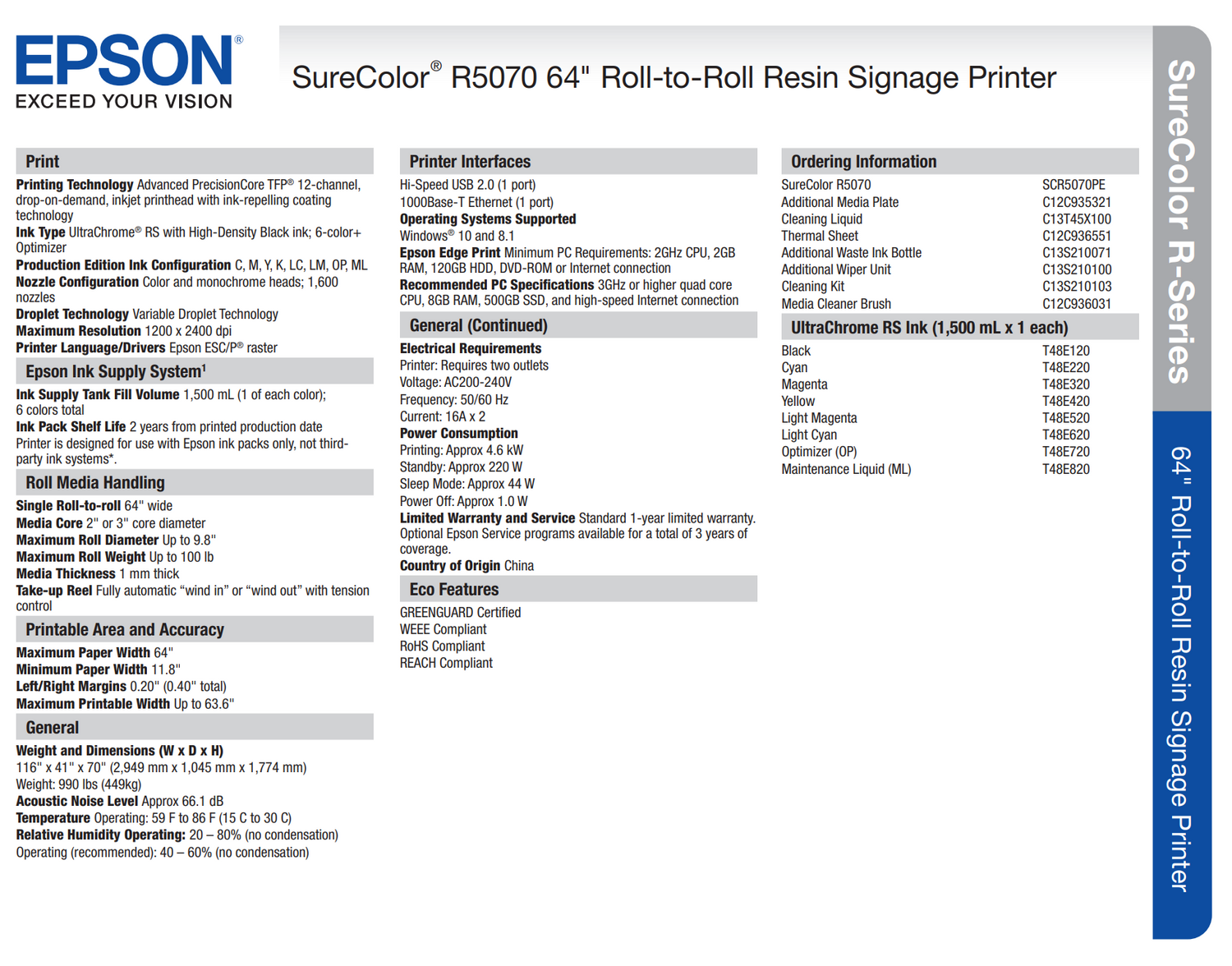 Epson SureColor R5070 64" Roll-to-Roll Resin Signage Printer - DEMO UNIT