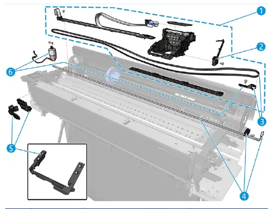 Carriage Assembly with Belt and Trailing Cable for the HP DesignJet T650, T630 24in Series (5HB06-67001)