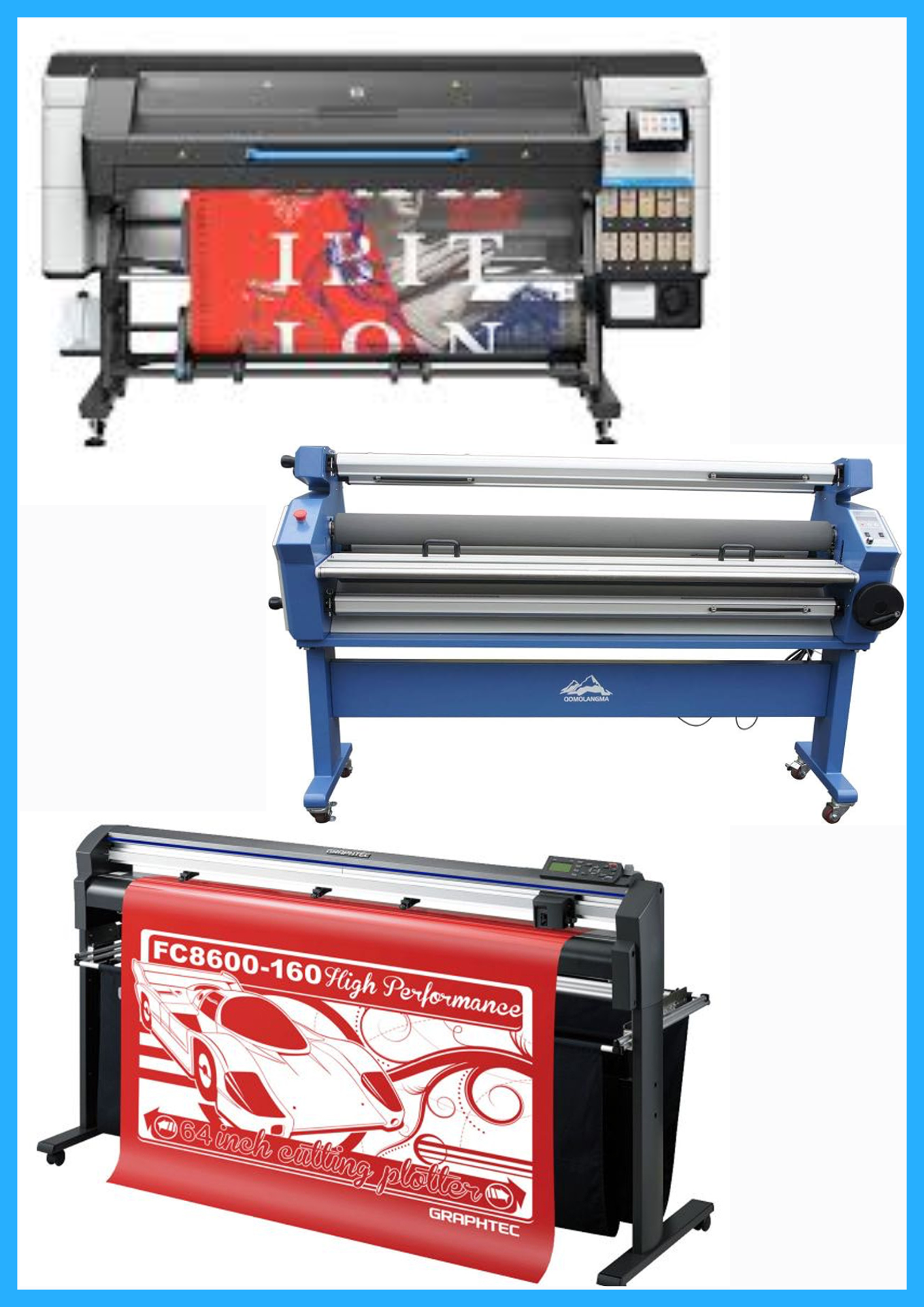 ON SALE - COMPLETE SOLUTION - HP Latex 830W 64" Wide Format Printer  - New + 64" Graphtec FC8600-160 Vinyl Cutting Plotter - Refurbished (1 Year Warranty) + 55" Full-Auto Wide Format Cold Laminator with Heat Assisted - New