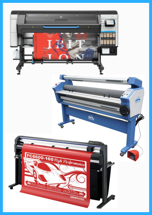 ON SALE - COMPLETE SOLUTION - HP Latex 730W 64" Wide Format Printer - New + 64" Graphtec FC8600-160 Vinyl Cutting Plotter - Refurbished (1 Year Warranty) + 63" Full-auto Low Temp. Wide Format Cold Laminator - New