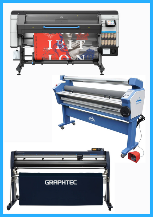 COMPLETE SOLUTION - HP Latex 730W 64" Wide Format Printer - New + 64" Graphtec FC9000-160 Wide Cutter - New + 63" Full-auto Low Temp. Wide Format Cold Laminator - New