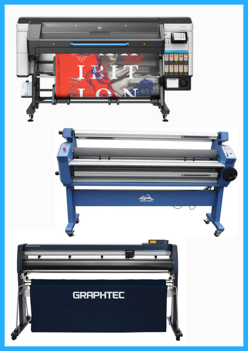 COMPLETE SOLUTION - HP Latex 730W 64" Wide Format Printer - New + 64" Graphtec FC9000-160 Wide Cutter - New + 55" Full-Auto Wide Format Cold Laminator with Heat Assisted - New