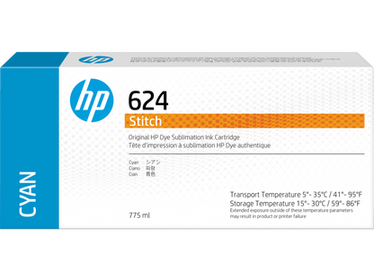 HP 624 Cyan DyeSub Ink Cartridge 775ml for Stitch S300 - 2LL54A