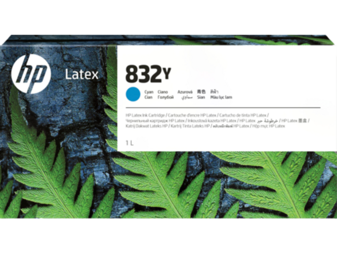 HP 832Y 1-L Cyan Latex Ink Cartridge for Latex 800 Printer (4UV06A)