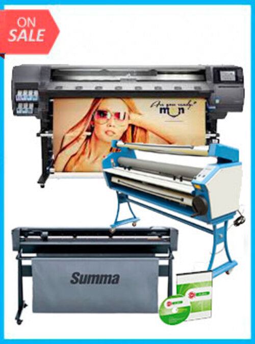 COMPLETE SOLUTION - HP Latex 360 64" Printer - Recertified (90 Days Warranty) + SummaCut D160 64 in (160 cm) Vinyl and Contour Cutting  – New + Upgraded Ving 63" Full-auto Low Temp. Wide Format Cold Laminator, with Heat Assisted + Flexi RIP Software