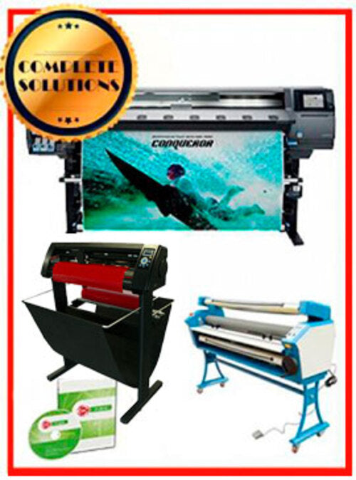 COMPLETE SOLUTION - HP Latex 365 64" Large-Format Production Printer - New +  Full-auto Cold Laminator w/Heat Assisted + 53" 3 ARMS Contour Cut Vinyl Cutter w/ VinylMaster Cut Software - New + Flexi RIP Software
