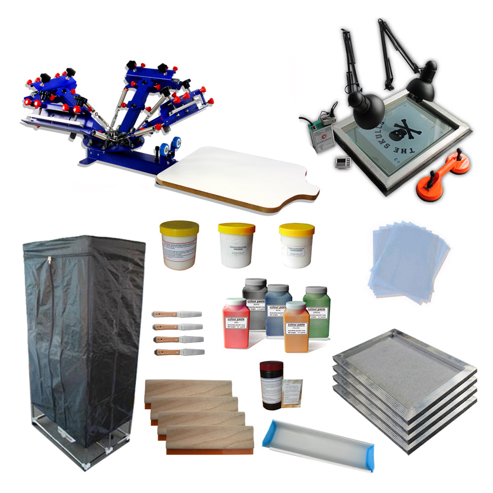 4 Color Screen Printing Kit Drying Cabinet / UV Exposure / INK Adjustable Press