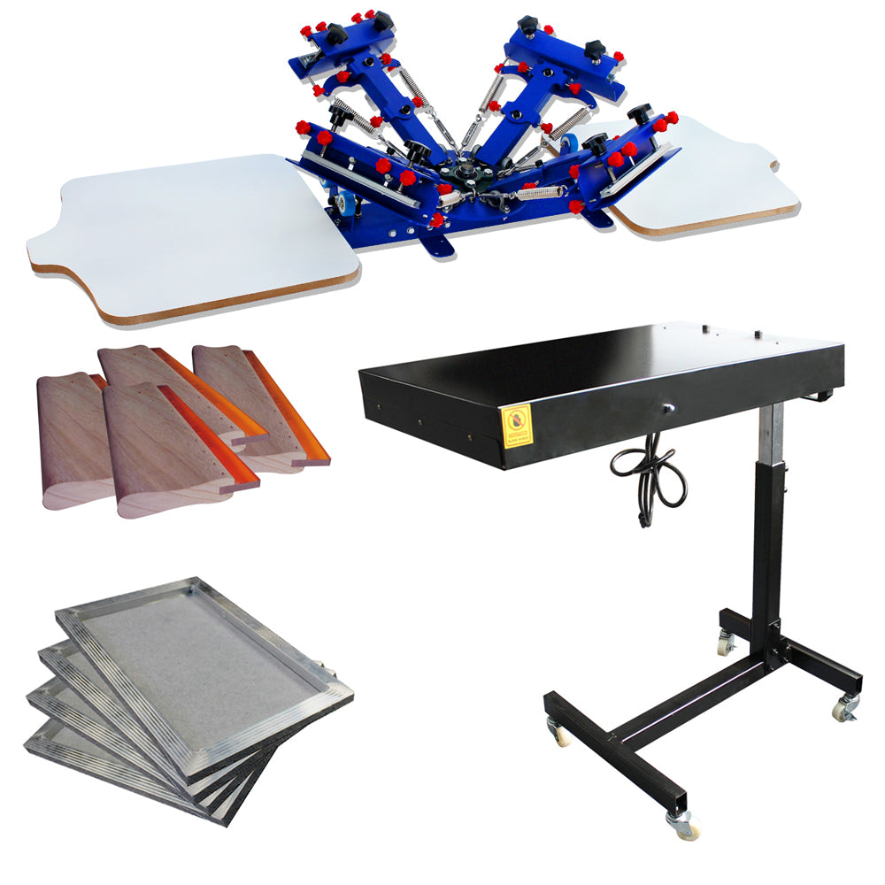 2 Station 4 Color Screen Printing Press Flash Dryer Aluminum Frame Squeegee Kit