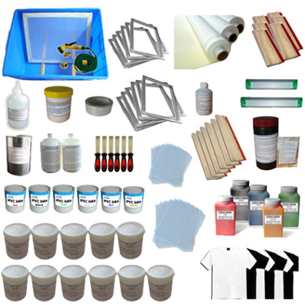6 Color Silk Screen Printing Full Set Kit Exposure Unit &amp; Squeegee Ink Supply