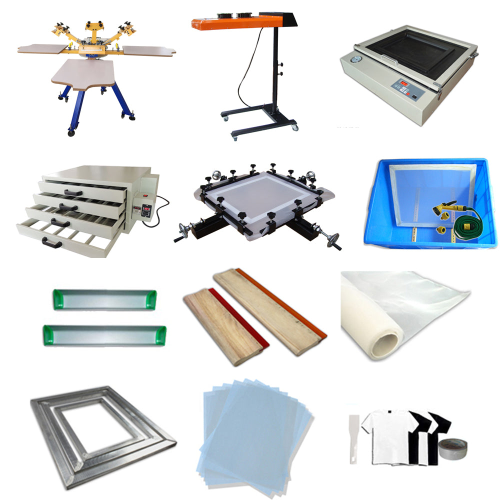 4 Color Screen Printing Full Package Rotary Printer &amp; Flash Dryer