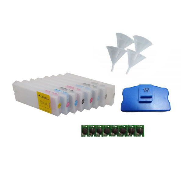 Combo Epson Stylus Pro 7800 / 9800 Refill Ink Cartridges 8pcs / set, with 4 Funnels, 8 Chips and 1 Chip Resetter