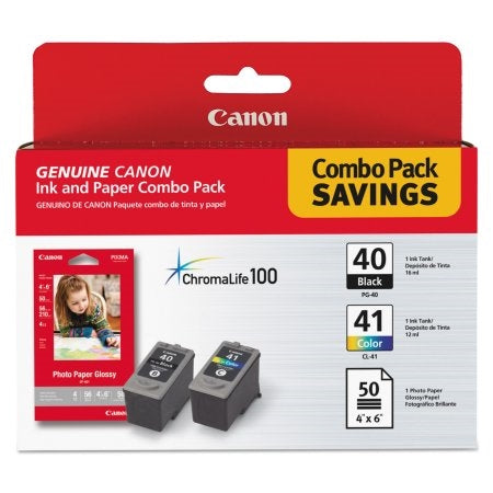 Canon PG-40/CL-41 Combo Ink Pack with Photo Paper Glossy (50 Sheets, 4"x6") - 0615B009