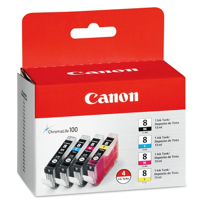 Canon CLI-8 Black, Cyan, Magenta &amp; Yellow 4 Ink Pack -0620B010