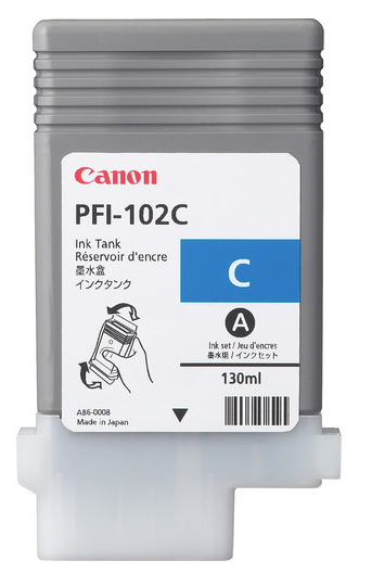 Canon PFI-102C Cyan Ink Tank (130ml) for iPF500, iPF510, iPF600, iPF605, iPF610, iPF650, iPF655, iPF700, iPF710, iPF750, iPF755, iPF760, iPF765 - 0896B001AA