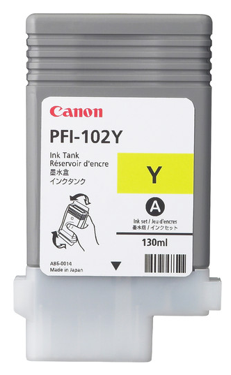 Canon PFI-102Y Yellow Ink Tank (130ml) for iPF500, iPF510, iPF600, iPF605, iPF610, iPF650, iPF655, iPF700, iPF710, iPF750, iPF755, iPF760, iPF765 - 0898B001AA
