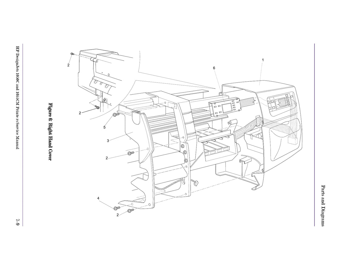 Right cover - For HP DesignJet 1050C and 1055CM Printers (C6072-60165)