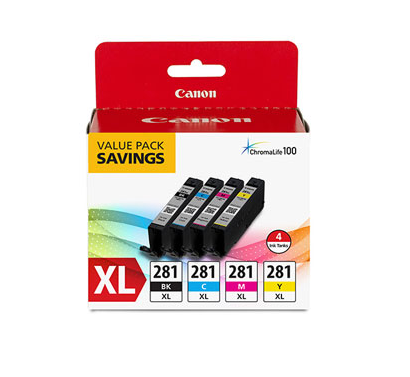 Canon CLI-281 XL Black, Cyan, Magenta &amp; Yellow 4 Ink Pack - 2037C005