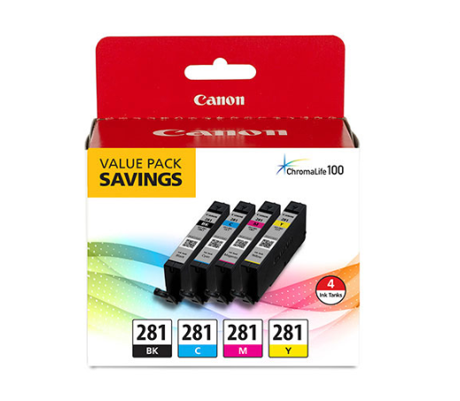 Canon CLI-281 Black, Cyan, Magenta &amp; Yellow 4 Ink Pack - 2091C005