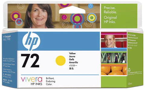 HP 72 130-ml Yellow DesignJet Ink Cartridge for HP DesignJet T610, T620, T770, T790, T795, T1100, T1100 MFP, T1100ps, T1120, T1120ps, T1200, T1300, T2300 - C9373A Partially Used