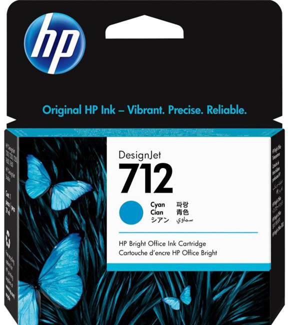HP 712 29-ml Cyan DesignJet Ink Cartridge for T210, T230, T250, T630, T650 - 3ED67A