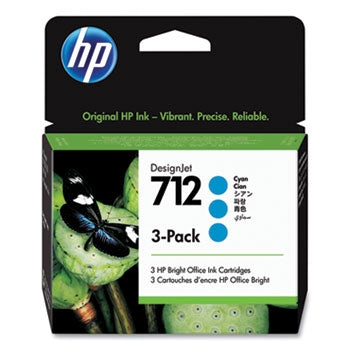 HP 712 3-pack 29-ml Cyan Designjet Ink Cartridge for T210, T230, T250, T630, T650 - 3ED77A