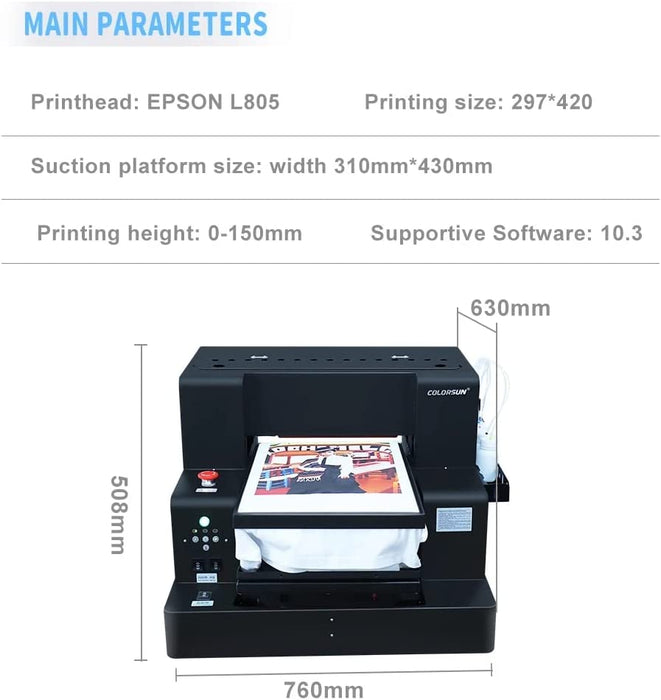 Automatic A3 T-Shirt Printing Machine DTG DTF Printer with Vacuum Platform Flatbed DTG Printer Print On Dark/Light T-Shirt Printing Machine