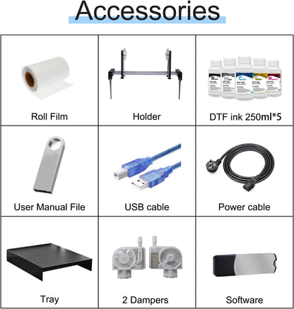 DTF L1800 Transfer Printer with Roll Feeder, Direct to Film Print Preheating A3 DTF Printer for DIY Print T-Shirts, Hoodie, Fabrics (A3 DTF Printer + Oven)