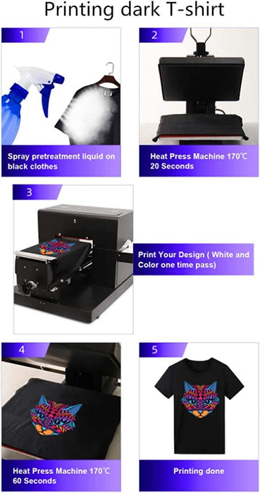 Automatic A3 T-Shirt Printing Machine DTG DTF Printer with Vacuum Platform  Flatbed DTG Printer Print On Dark/Light T-Shirt Printing Machine