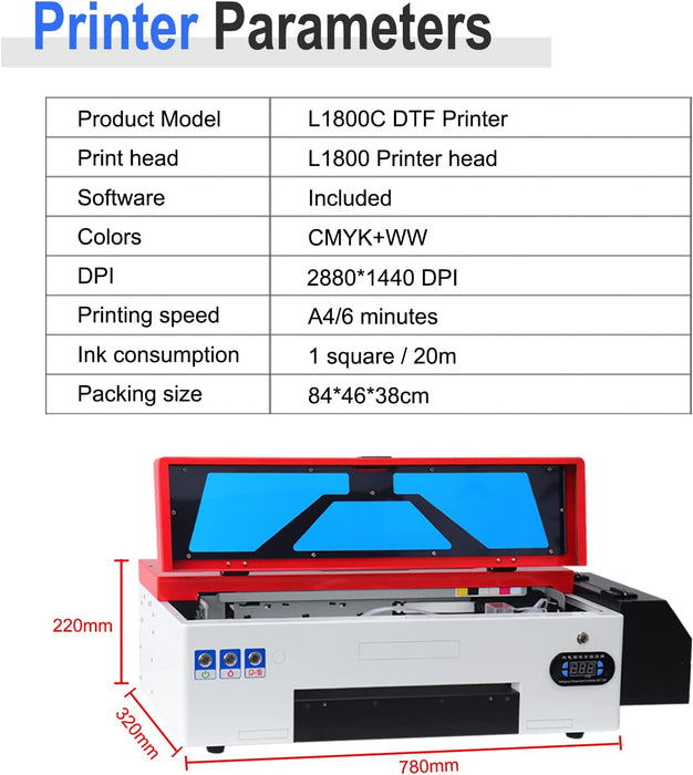 DSV DTF Printer A3 L1800 Transfer Printer Machine Built-in White Ink  Circulation System for Dark/Light T-Shirts, Hoodie,Pillow,Different Fabrics  (DTF