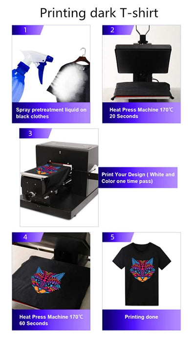 A4 DTG Printer T-Shirt Printing Machine DTG Machine for Shirts/Onesies/Socks/Bags, with Textile Ink