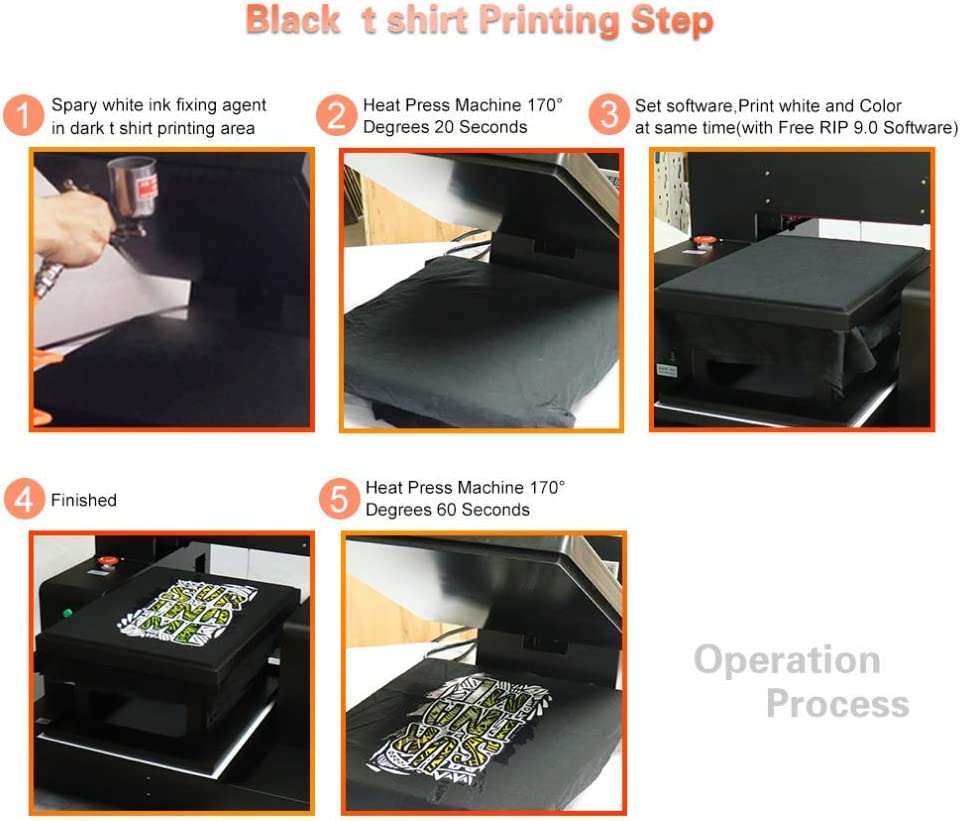 HRM Automatic T-Shirt Printing Machine Printer Tshirt Machine for Sweatshirts/Hoodies/Pants/Jeans etc,A3 dtg + ink