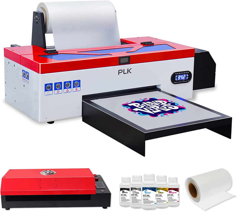 PLK DTF Printer with Roll Feeder, A3 L1800 Transfer Printer Machine with  White Ink Circulation System for DIY T-Shirts, Hoodies, Fabrics (Red &  White)