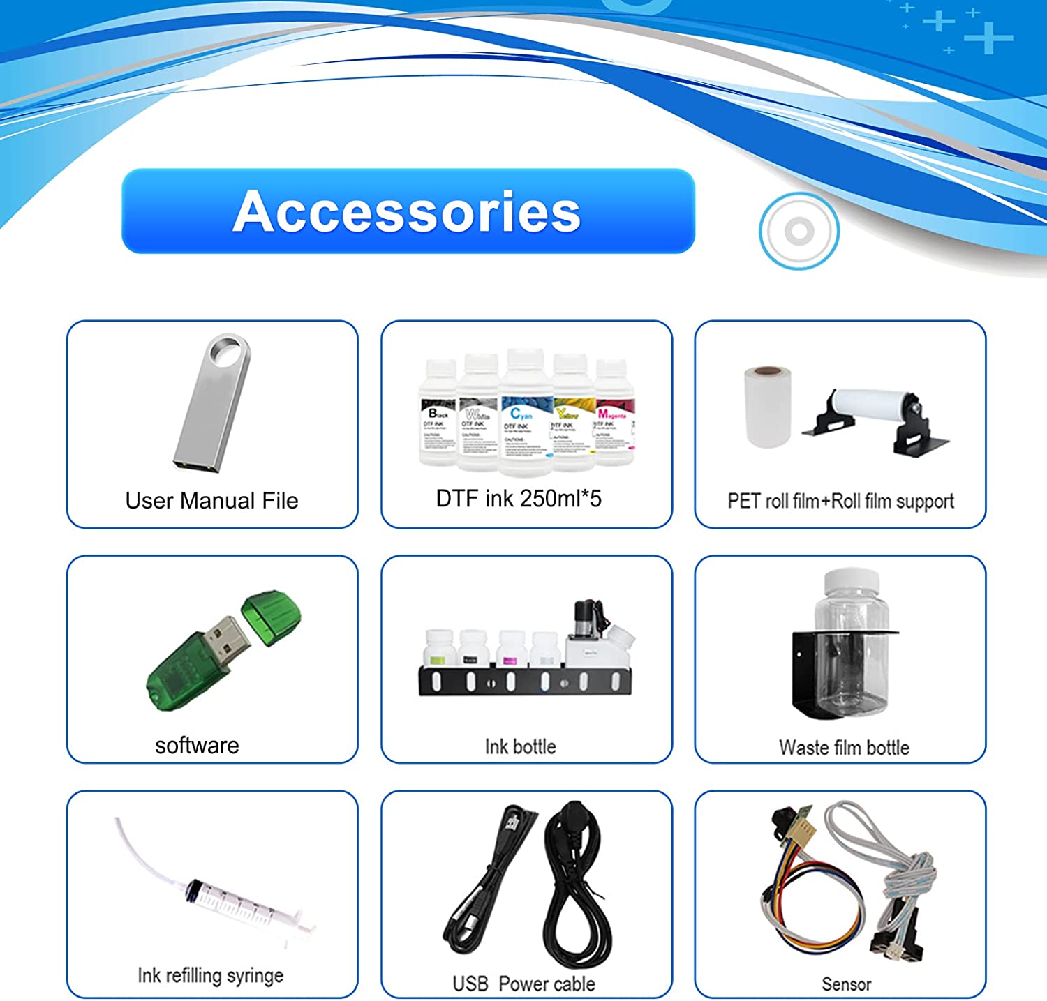 XP600 DTF Transfer Printer with Roll Feeder, A3 DTF Printer Machine for Fabric, T-Shirt, Pillow, Leather, Dark and Light Clothing (DTF Printer+Oven+5X 250ml Ink+PET Roll)