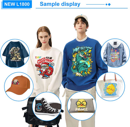 DSV L1800 DTF Transfer Printer with Roll Feeder Built-in White Ink Circulation System A3 DTF Printer for DIY Print Dark and Light Fabrics (DTF Printer +Oven+ 5 x 250ml Ink+100m PET Film)