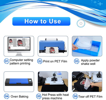 XP600 DTF Transfer Printer with Roll Feeder, A3 DTF Printer Machine for Fabric, T-Shirt, Pillow, Leather, Dark and Light Clothing (DTF Printer+Oven+5X 250ml Ink+PET Roll)