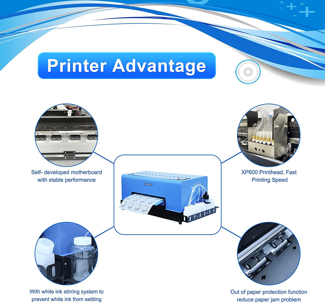 XP600 DTF Transfer Printer with Roll Feeder, A3 DTF Printer Machine for Fabric, T-Shirt, Pillow, Leather, Dark and Light Clothing (DTF Printer+Oven+5X 250ml Ink+PET Roll)