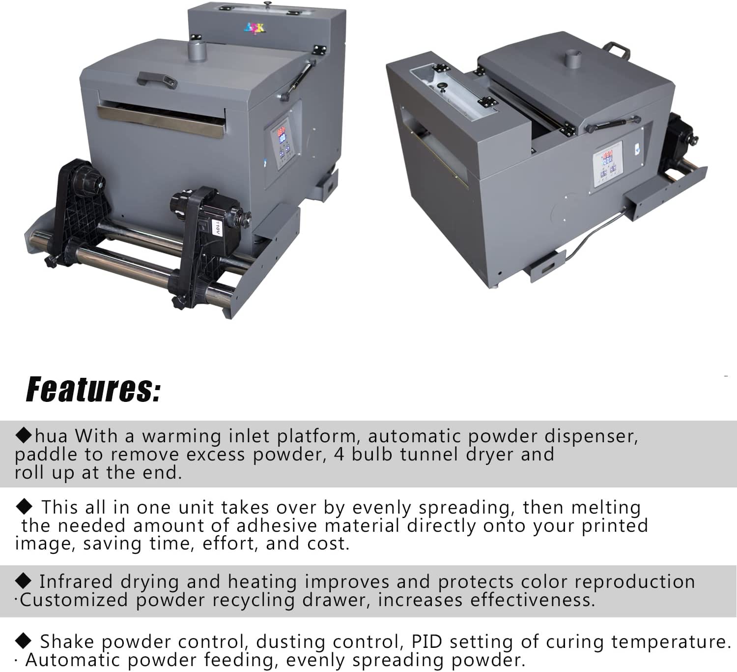 A3 Continuous DTF Printer &amp; Powder Shaker Dryer White Ink Stirring System L1800 for Fabrics, Leather, Toys, Swimwear, Handicrafts, T Shirt, Other (6X 100ml Ink+1roll Film+Powder)