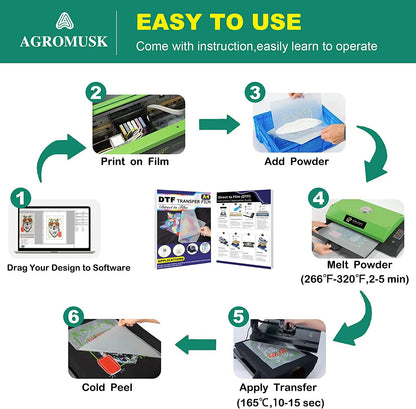 DTF Transfer Film (8.3" x 11.7") 50 Sheets PET Direct to Film Heat Transfer Paper for All DTF&amp;DTG Printer,Matte DTF Film for Sublimation Black White Light Dark Fabric T-Shirt