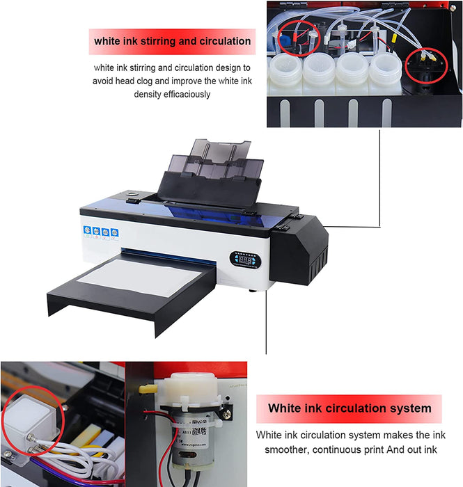  A3 DTF Printer,L1800 T-Shirt Transfer Printer with White Ink  Circulatory for DIY Direct Print T-Shirts, Hoodie,Fabrics (DTF  Printer+250ml*5) : Office Products