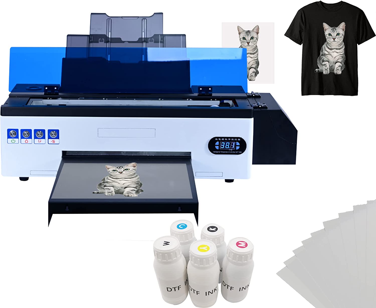 DTF L1800 Printer T-Shirt Printing Machine for Dark/Light T-Shirt Hoodies Garment Onesies Pants (DTF Printer+6X 250ml Ink)