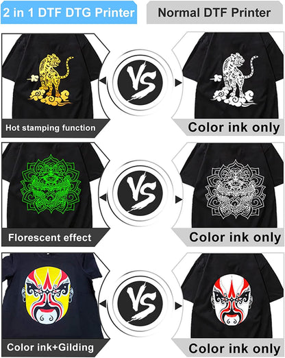 DTF DTG Printer Gilding T Shirts Transfer Film DTF Printing Machine A3 DTG Printer for Tshirts/Hoodies/Jeans/Canvas