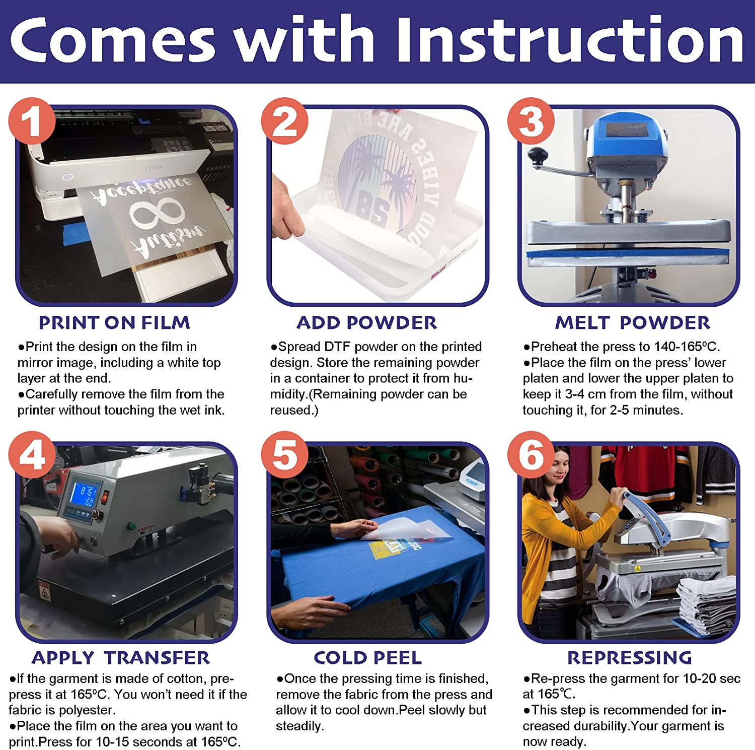 DTF Transfer Film (8.3" x 11.7") 50 Sheets PET Direct to Film Heat Transfer Paper for All DTF&amp;DTG Printer,Matte DTF Film for Sublimation Black White Light Dark Fabric T-Shirt